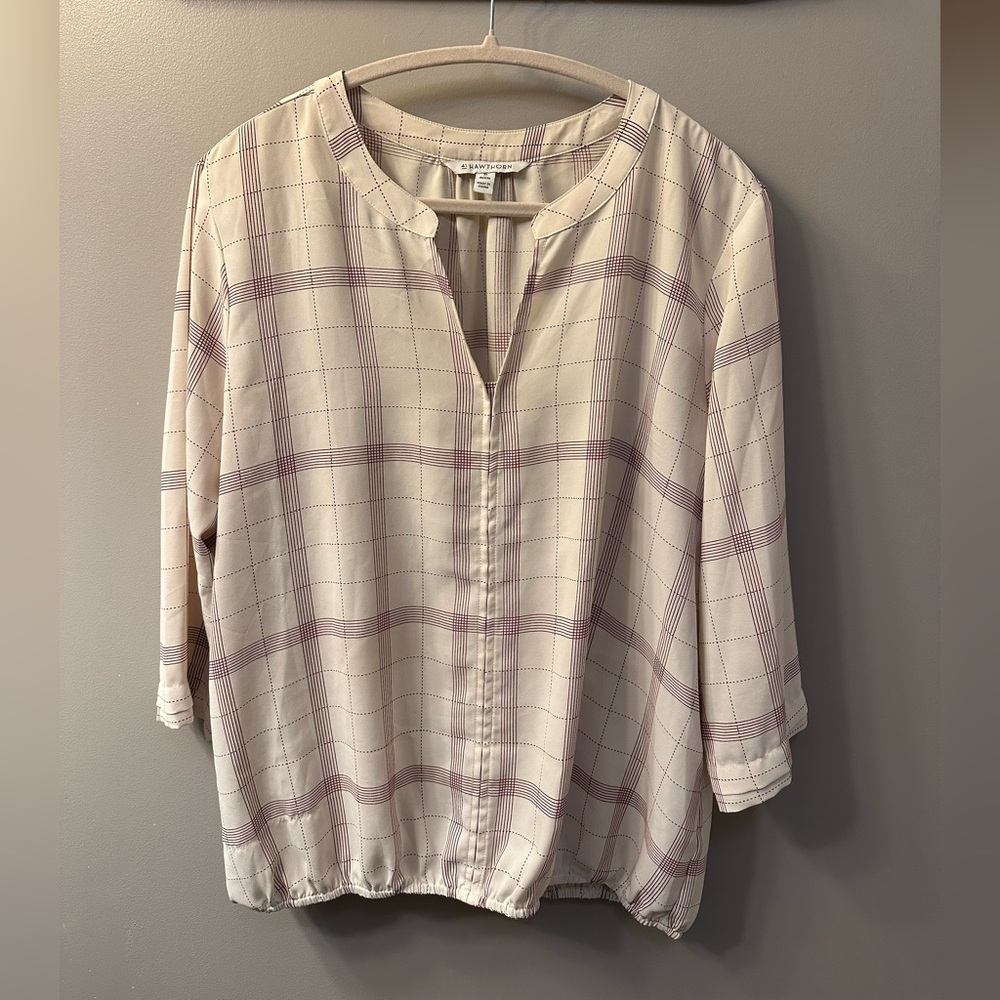 41 Hawthorn Checkered Blouse in Cream and Purple Size XL.